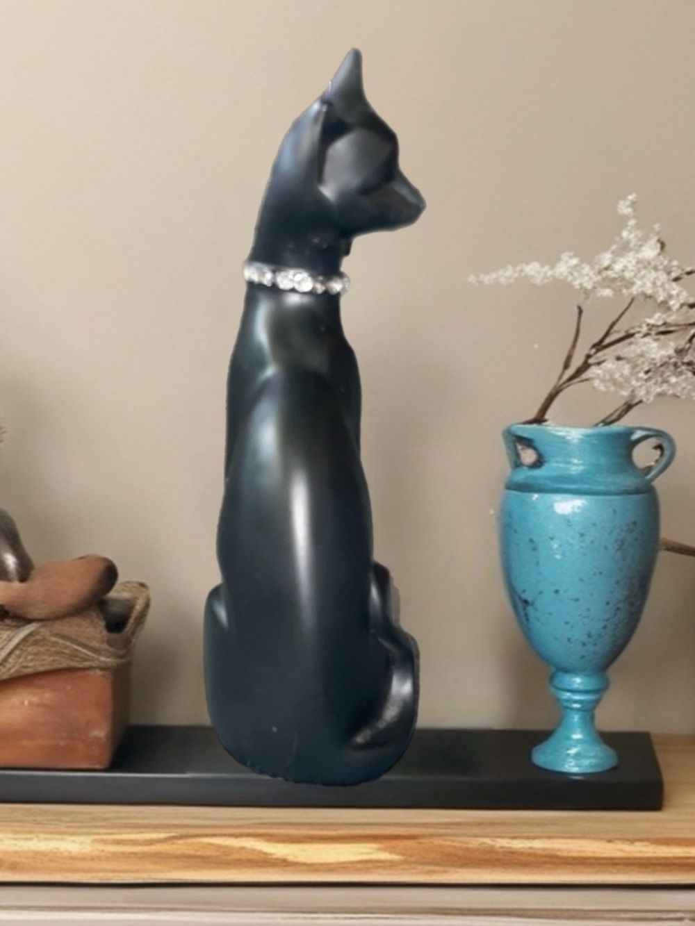 Vintage 1960-70’s Seymour Mann Black 9” Cat Figurine w/Rhinestone Collar. - Picture 6 of 13
